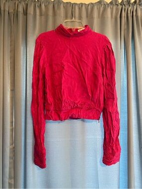 BTFL-life Long Sleeve Mock Neck Top in Bright Fuchsia